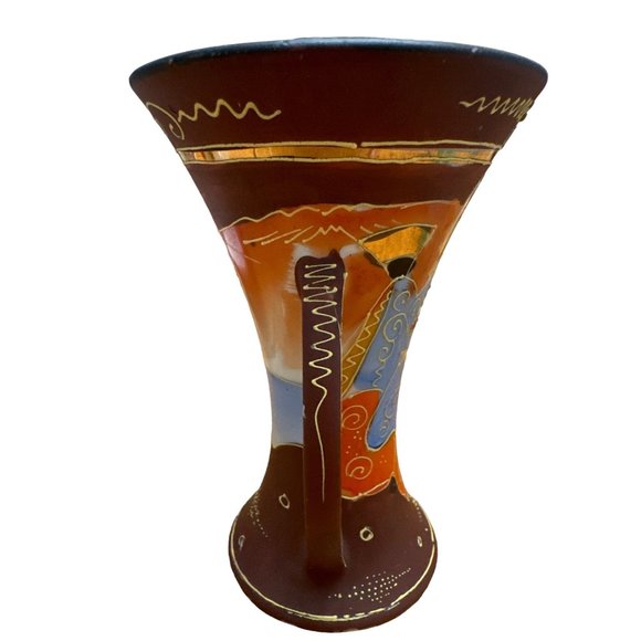 Japanese Satsuma Moriage Vase 6" Hand Painted Gilded Porcelain - Picture 5 of 7